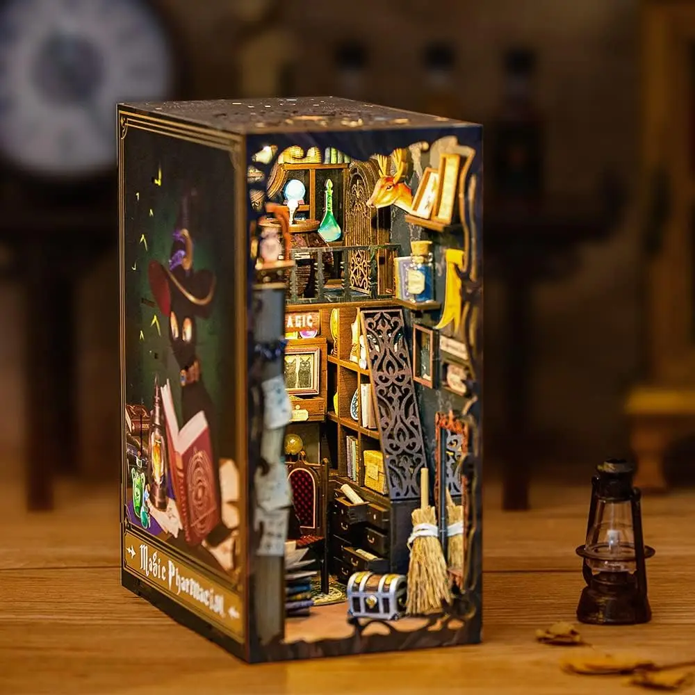 DIY kitap Nook kiti, DIY Dollhouse Booknook kiti kitaplık ekle dekor Alley, Bookends modeli yapı-yaratıcılık kiti (sihirli eczacı)
