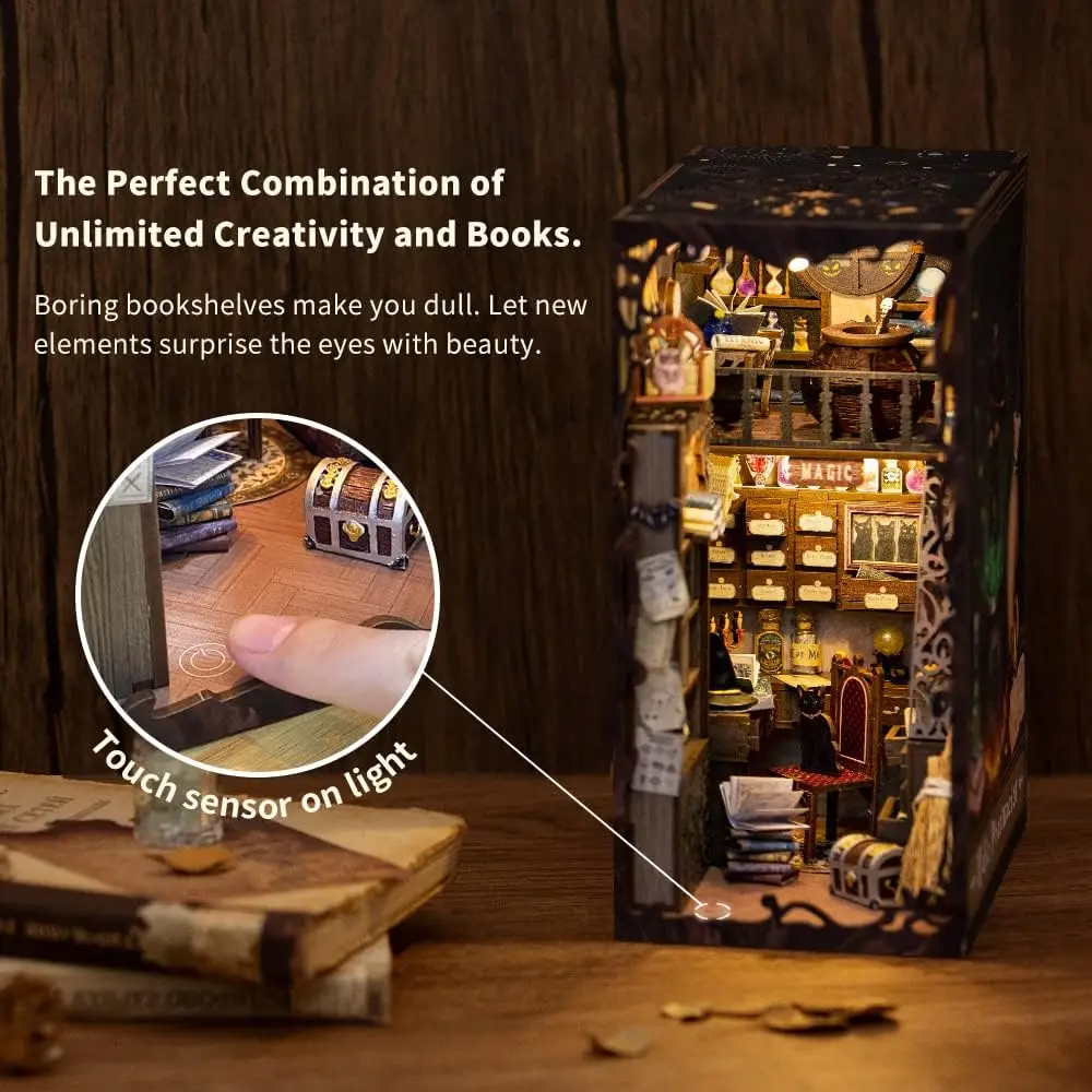 DIY kitap Nook kiti, DIY Dollhouse Booknook kiti kitaplık ekle dekor Alley, Bookends modeli yapı-yaratıcılık kiti (sihirli eczacı)