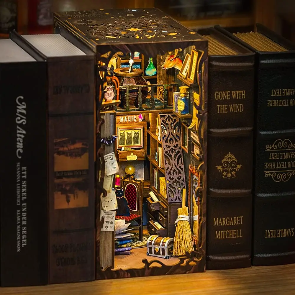 DIY kitap Nook kiti, DIY Dollhouse Booknook kiti kitaplık ekle dekor Alley, Bookends modeli yapı-yaratıcılık kiti (sihirli eczacı)