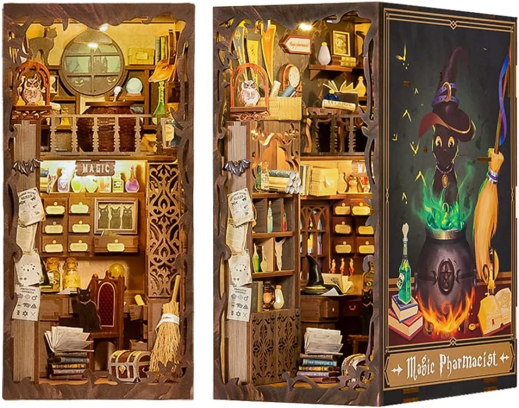 DIY kitap Nook kiti, DIY Dollhouse Booknook kiti kitaplık ekle dekor Alley, Bookends modeli yapı-yaratıcılık kiti (sihirli eczacı) - Görsel 1