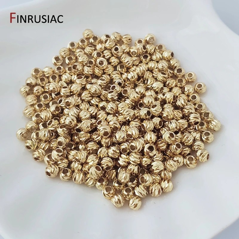 DIY takı aksesuarları 18K altın kaplama çizgili kesme çiçek boncuk 3mm 4mm halka boncuk toplu el boncuk malzemesi