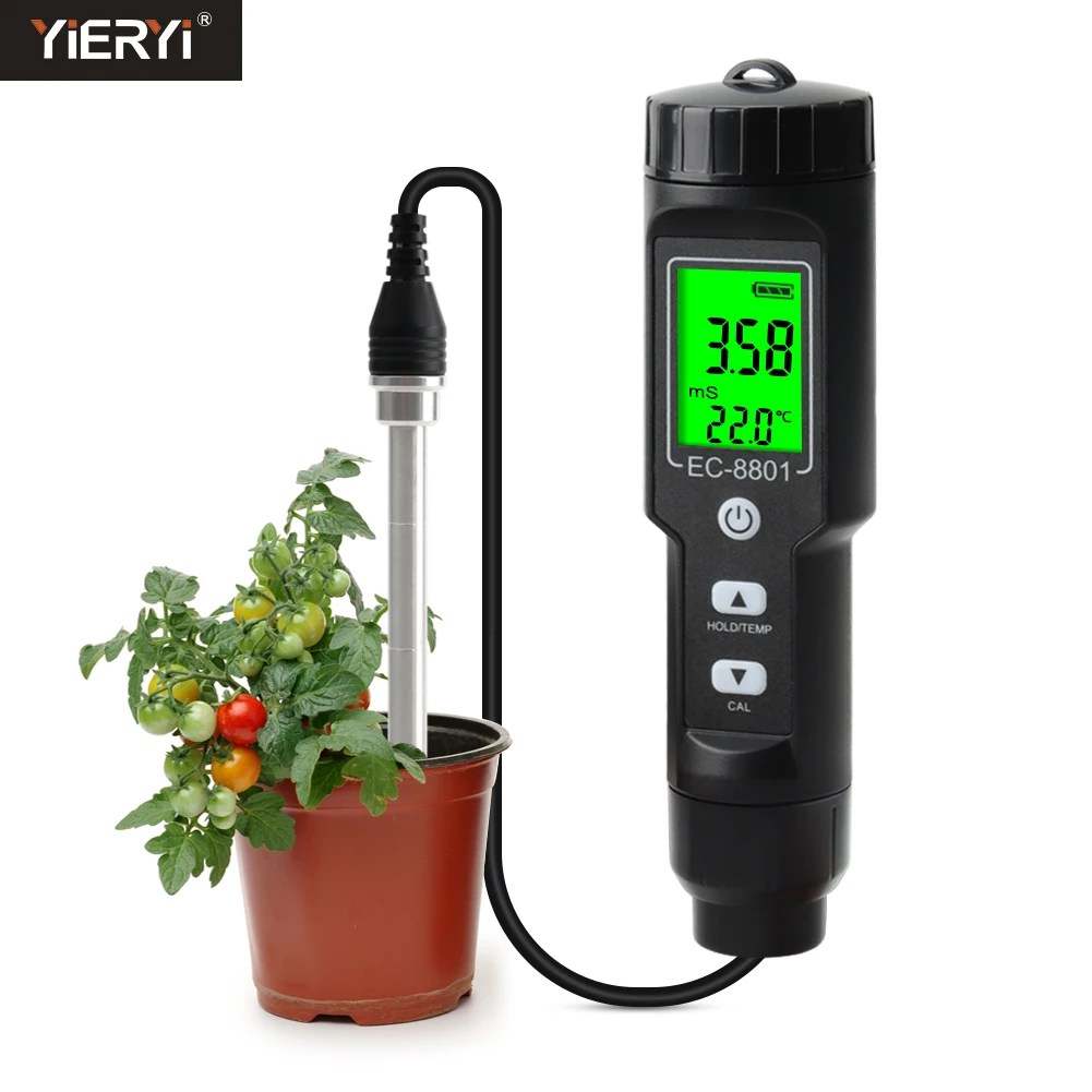 Dijital EC/sıcaklık toprak test cihazı 0.00 ~ 10.00 mS/cm iletkenlik ölçer ATC dikim bahçe açık ile su geçirmez sensör toprak analizörü
