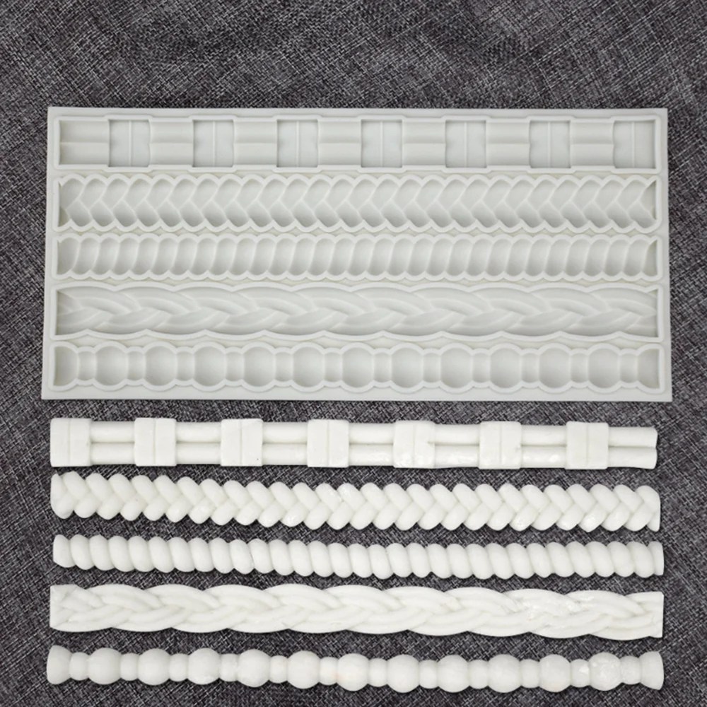 Dokuma halat kek çerçeve silikon kalıp DIY epoksi reçine kek pişirme dekorasyon dokuma halat inci şerit dekoratif çerçeve silikon kalıp