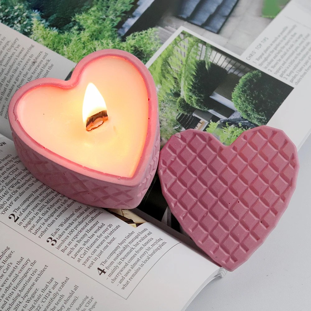 Dokuma kalp mum kavanoz çimento silikon kalıp DIY beton saklama kutusu zanaat hediye yapma alçı reçine döküm kalıp ev sanat dekoru