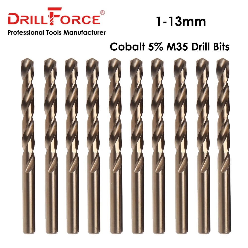Drillforce kobalt matkap uçları seti 1-13mm M35 paslanmaz çelik bakır, alüminyum, çinko alaşım HSSCo büküm matkap ucu güç araçları