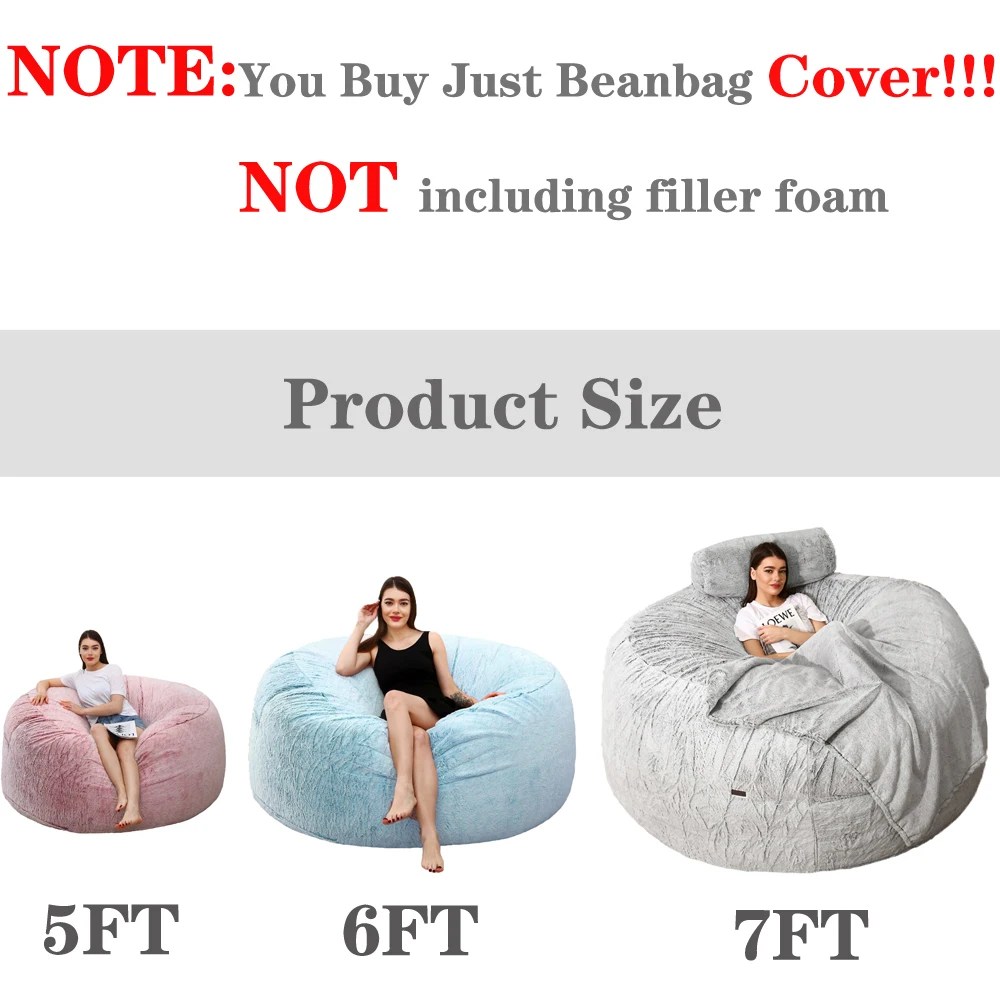 Dropshipping büyük yuvarlak 7ft şişme koltuk rahat yumuşak dev kabarık sahte BeanBag tembel çekyat kapak Recliner Pouf - Görsel 2