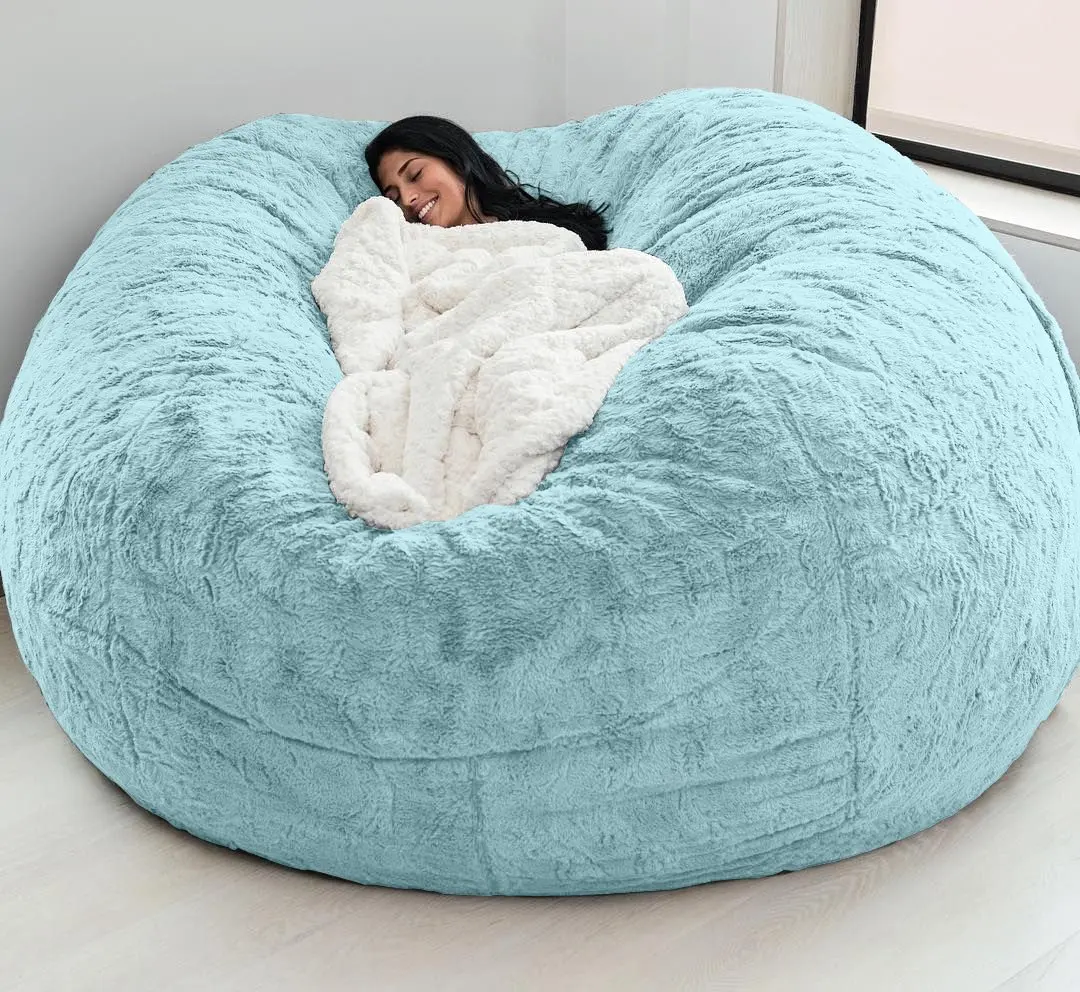 Dropshipping büyük yuvarlak 7ft şişme koltuk rahat yumuşak dev kabarık sahte BeanBag tembel çekyat kapak Recliner Pouf - Görsel 4