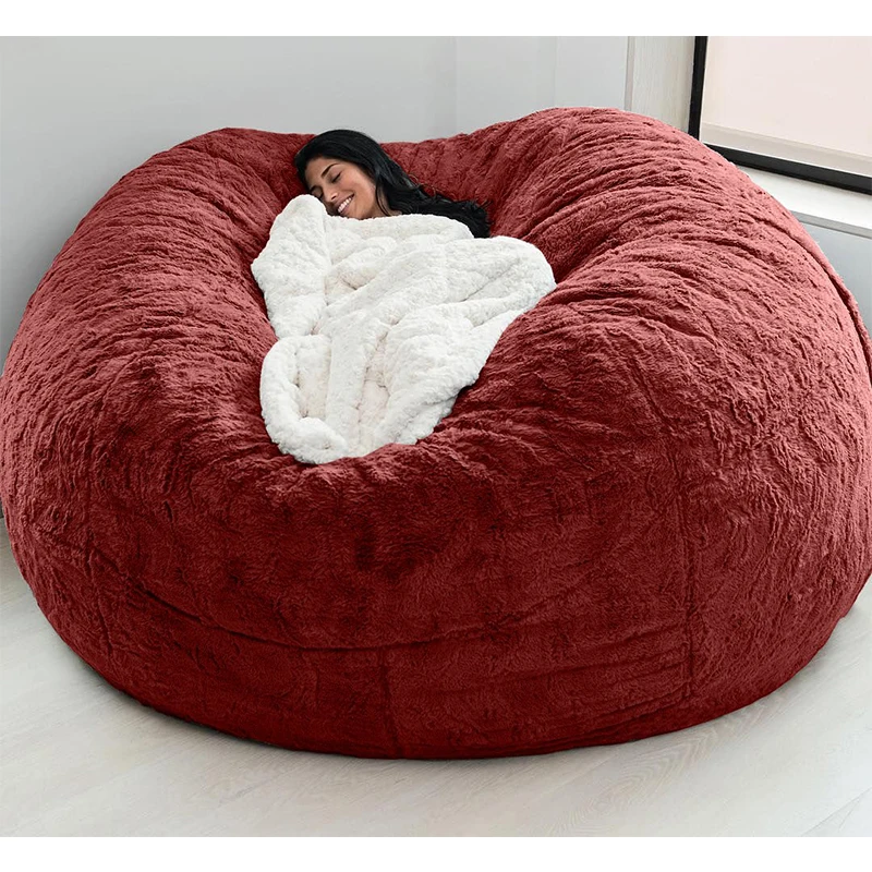 Dropshipping büyük yuvarlak 7ft şişme koltuk rahat yumuşak dev kabarık sahte BeanBag tembel çekyat kapak Recliner Pouf