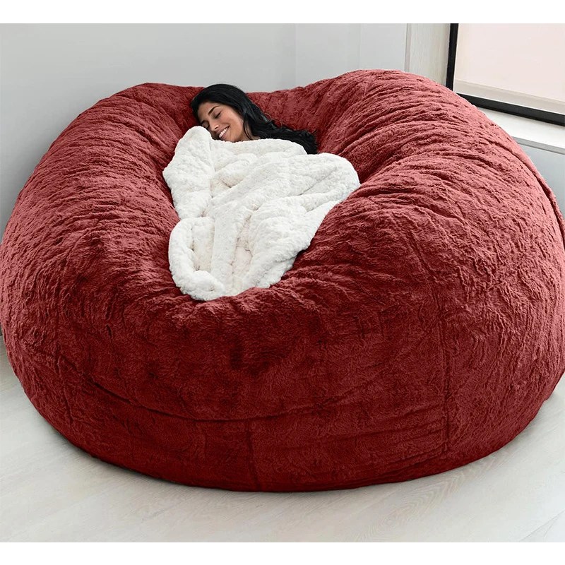 Dropshipping büyük yuvarlak 7ft şişme koltuk rahat yumuşak dev kabarık sahte BeanBag tembel çekyat kapak Recliner Pouf - Görsel 5