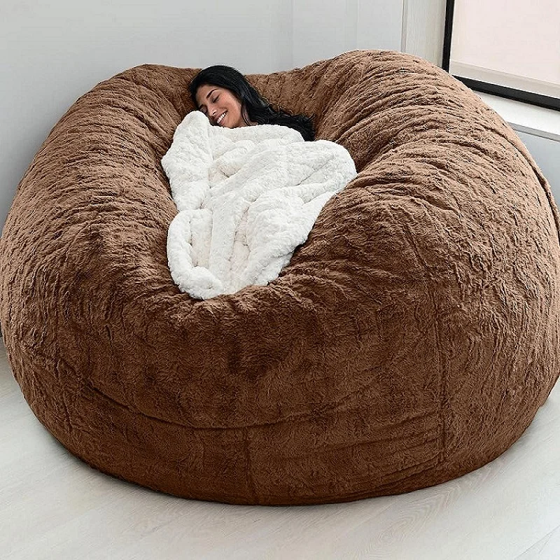 Dropshipping büyük yuvarlak 7ft şişme koltuk rahat yumuşak dev kabarık sahte BeanBag tembel çekyat kapak Recliner Pouf