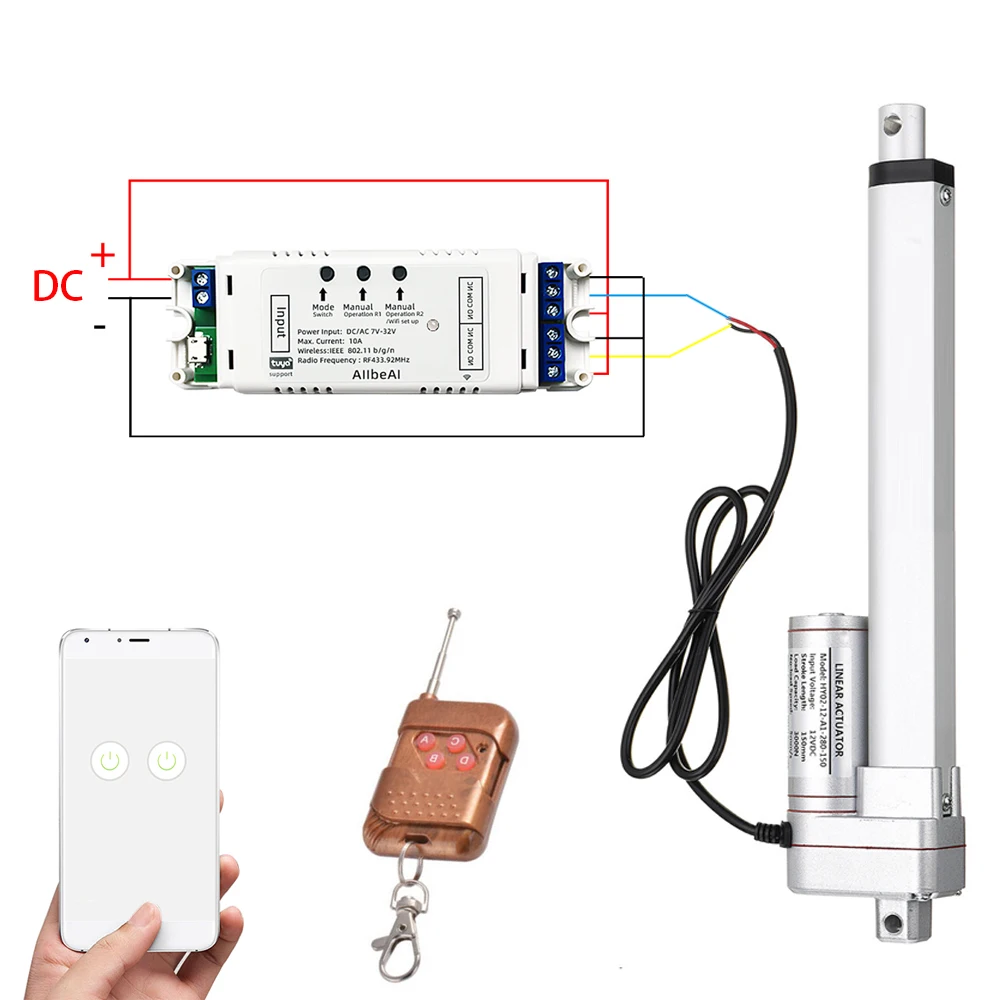 EWeLink WIFI denetleyici DC 12V/24V Linear lineer aktüatör 12V DC elektrikli sürücü pencere açacağı lineer Motor 30W 50-250mm inme