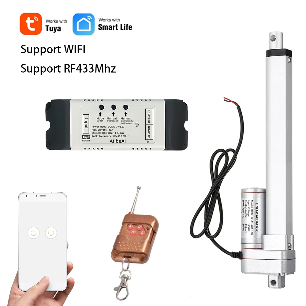 EWeLink WIFI denetleyici DC 12V/24V Linear lineer aktüatör 12V DC elektrikli sürücü pencere açacağı lineer Motor 30W 50-250mm inme