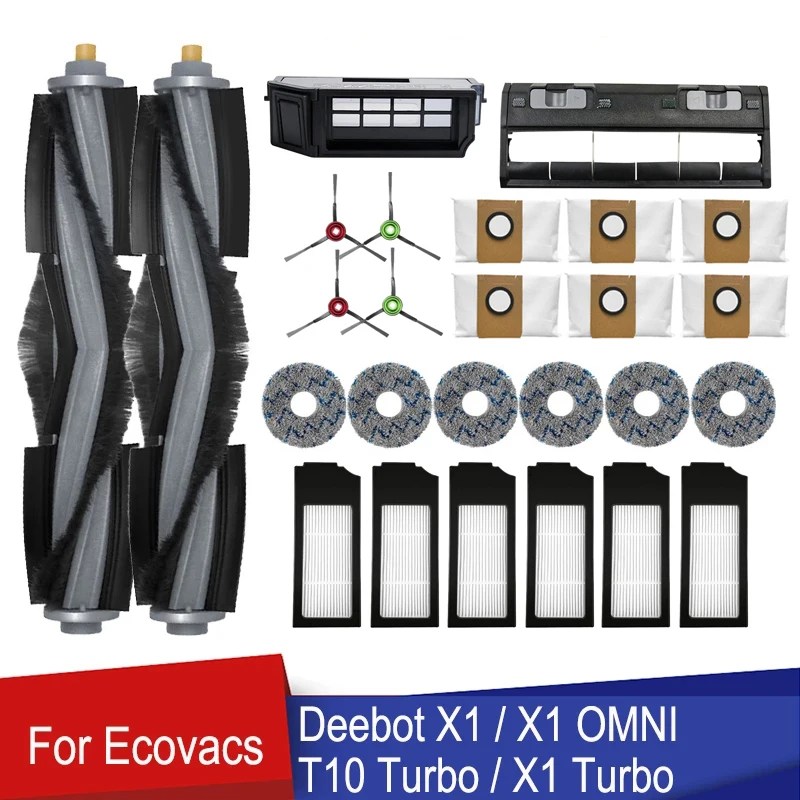 Ecovacs Deebot X1 OMNI T10 Turbo için robotlu süpürge yedek yedek parça toz torbası Rag HEPA filtre ana fırça paspas bezler
