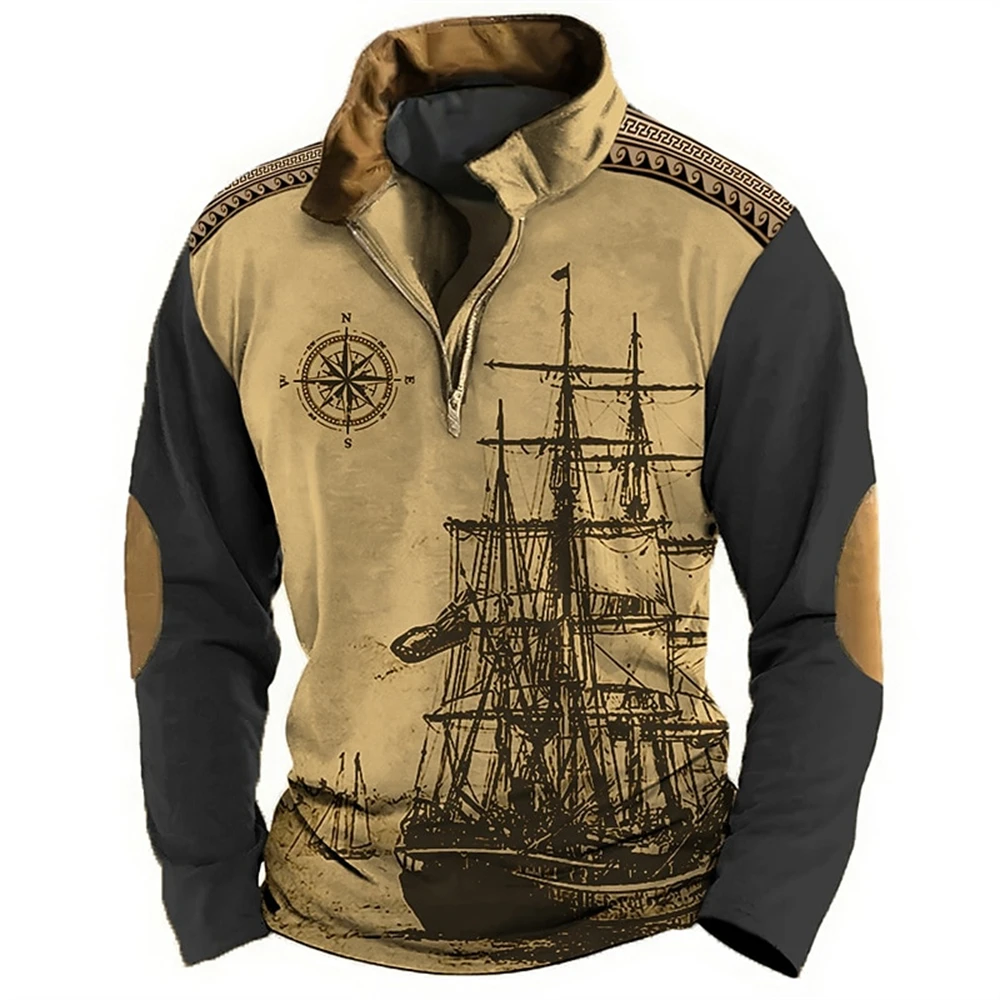 Erkek Vintage Zip Hoodies 3d denizcilik baskılı kazak gevşek boy günlük rahat uzun kollu sokak tasarımcı kazak Tops