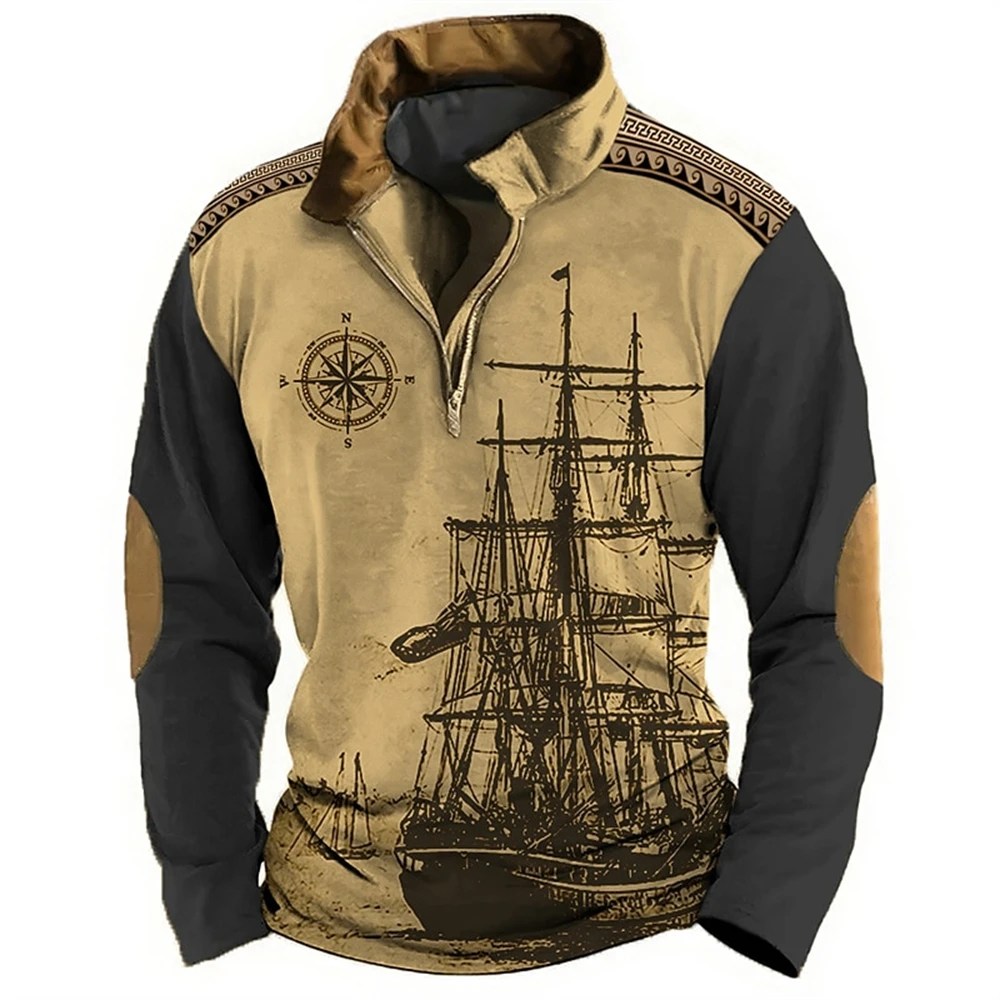 Erkek Vintage Zip Hoodies 3d denizcilik baskılı kazak gevşek boy günlük rahat uzun kollu sokak tasarımcı kazak Tops