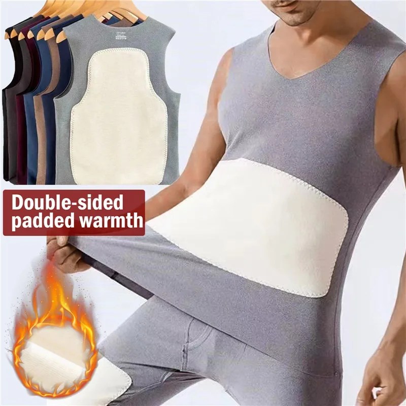 Erkek iç çamaşırı yelek kalınlaşmış peluş kolsuz termal kış kadife yastıklı v yaka T-shirt ince dip gömlek termo isıtıcı