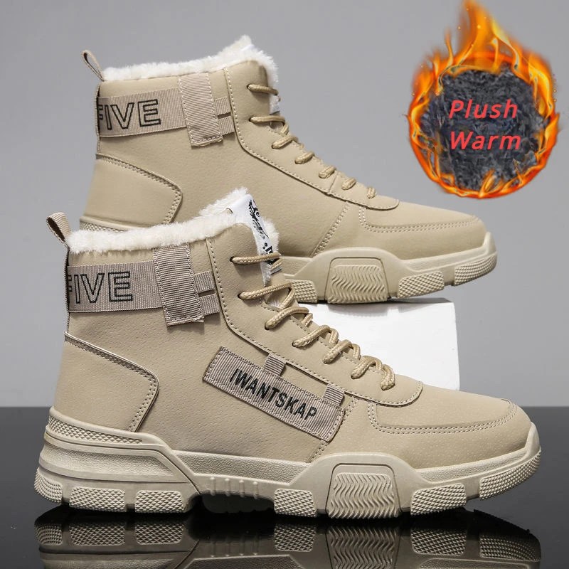 Erkek yeni kar botları erkekler için özlü rahat yarım çizmeler erkekler sıcak dantel-up kürk erkek ayakkabısı moda akın peluş kış çizmeler Sneakers