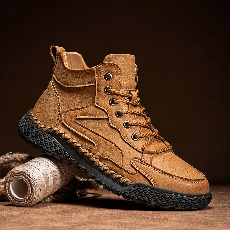 Erkekler için açık yürüyüş ayakkabıları sonbahar kış erkekler ayak bileği kar botları isteğe bağlı peluş kaymaz yüksek üst rahat ayakkabılar spor Sneakers