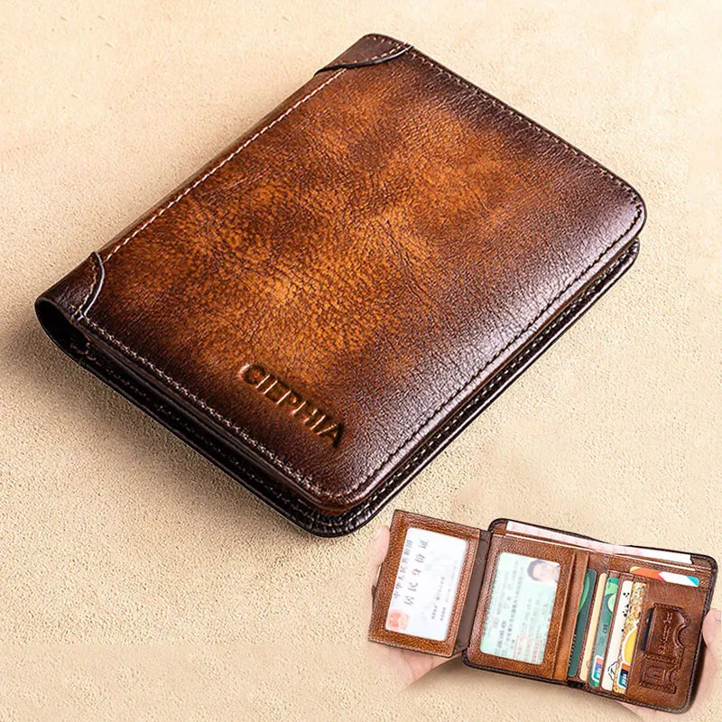 Erkekler için hakiki deri Rfid koruma cüzdan Vintage ince kısa çok fonksiyonlu kimlik kredi kart tutucu para çantası