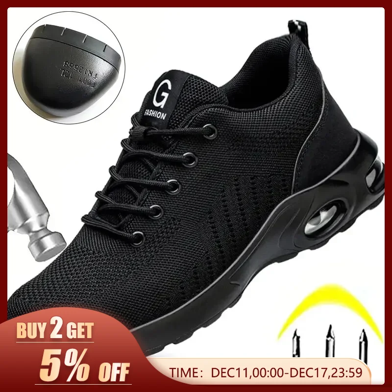 Erkekler için hava yastığı iş ayakkabısı Anti-Smashing çelik ayak delinmez inşaat güvenlik ayakkabıları Sneakers erkek ayakkabı