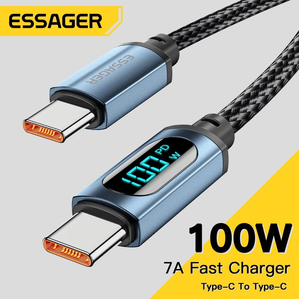 Essager PD 100W USB tip C kablo USB C 7A hızlı şarj şarj tel kordon için OPPO Realme Huawei Poco Samsung ekran kablosu