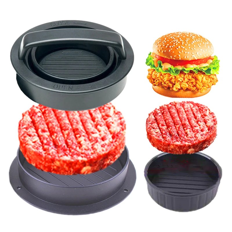 Et presi yuvarlak Hamburger presi plastik üretim araçları et sığır izgara Burger Patty kombinasyonu kalıp mutfak aksesuarları