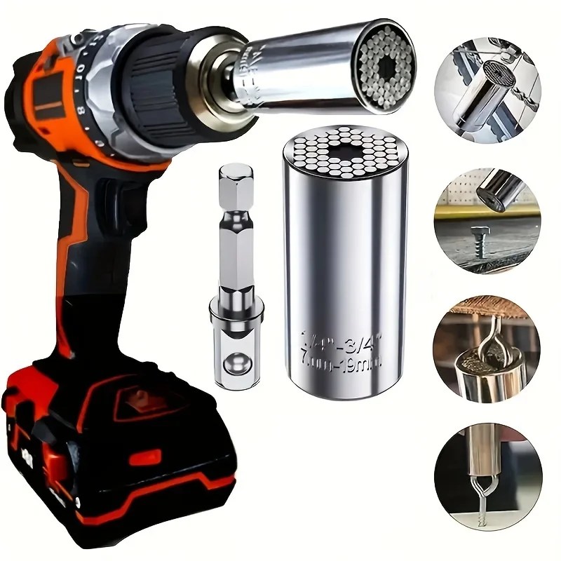 Evrensel lokma anahtar takım 7-19mm çok fonksiyonlu evrensel elektrik soketi aracı hızlı cırcır anahtarı ile 3/8 biyel