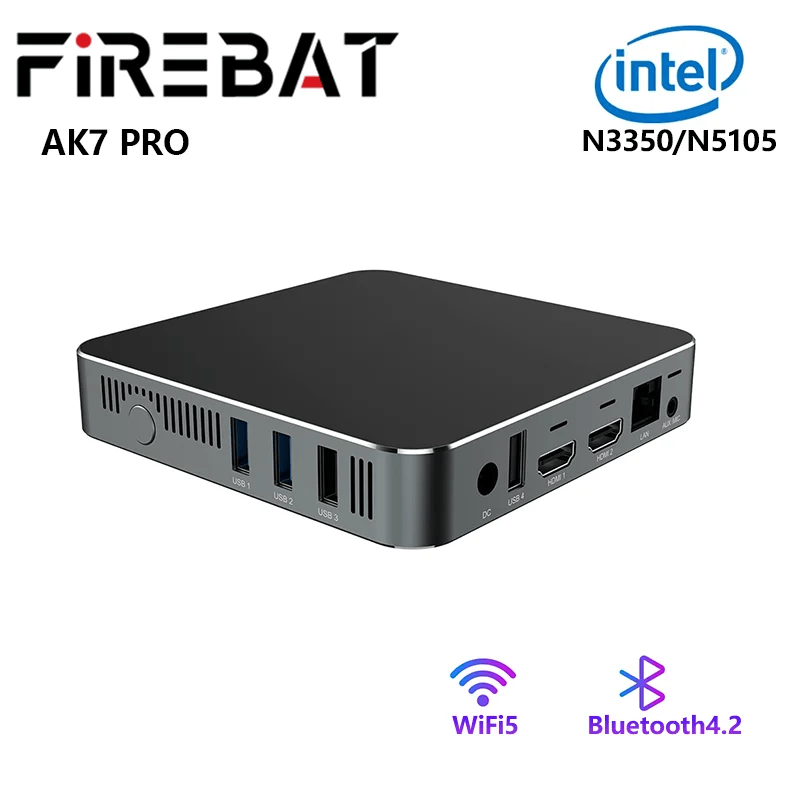 FIREBAT AK7 PRO MINI PC Intel N3350 N5105 MiniPc çift bant WiFi5 BT4.2 6GB 8GB 64GB 256GB masaüstü oyun bilgisayarı