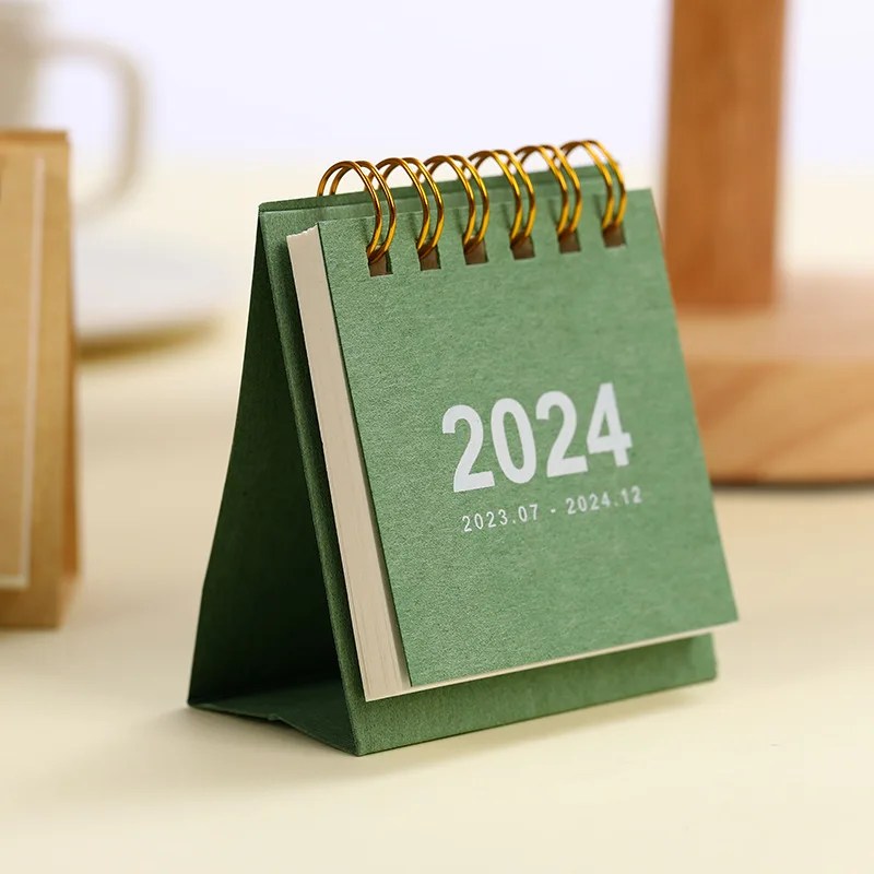 Ferahlatıcı basit düz renk 2024 Mini masaüstü kağıt takvim çift günlük zamanlayıcı masa planlayıcısı yıllık gündem organizatör masası - Görsel 3