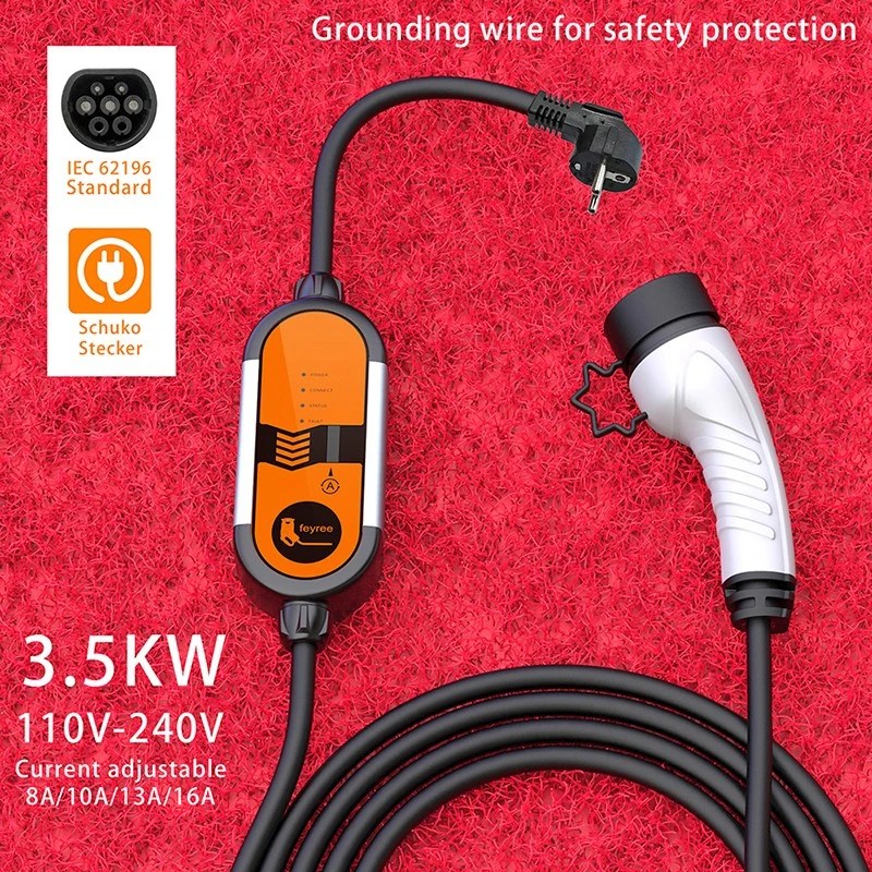 Feyree taşınabilir elektrikli araç şarjı Type2 IEC62196-2 16A EVSE şarj kablosu Type1 SAE J1772 ab tak denetleyici Wallbox elektrikli araba için