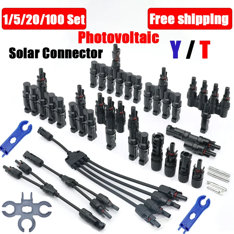 Fotovoltaik güneş PV konektörü Y tipi T tipi 30A 50A 1000V 1500V 3 4 5 6 7 yollu şube konektör kiti anahtarı pil modülü paneli