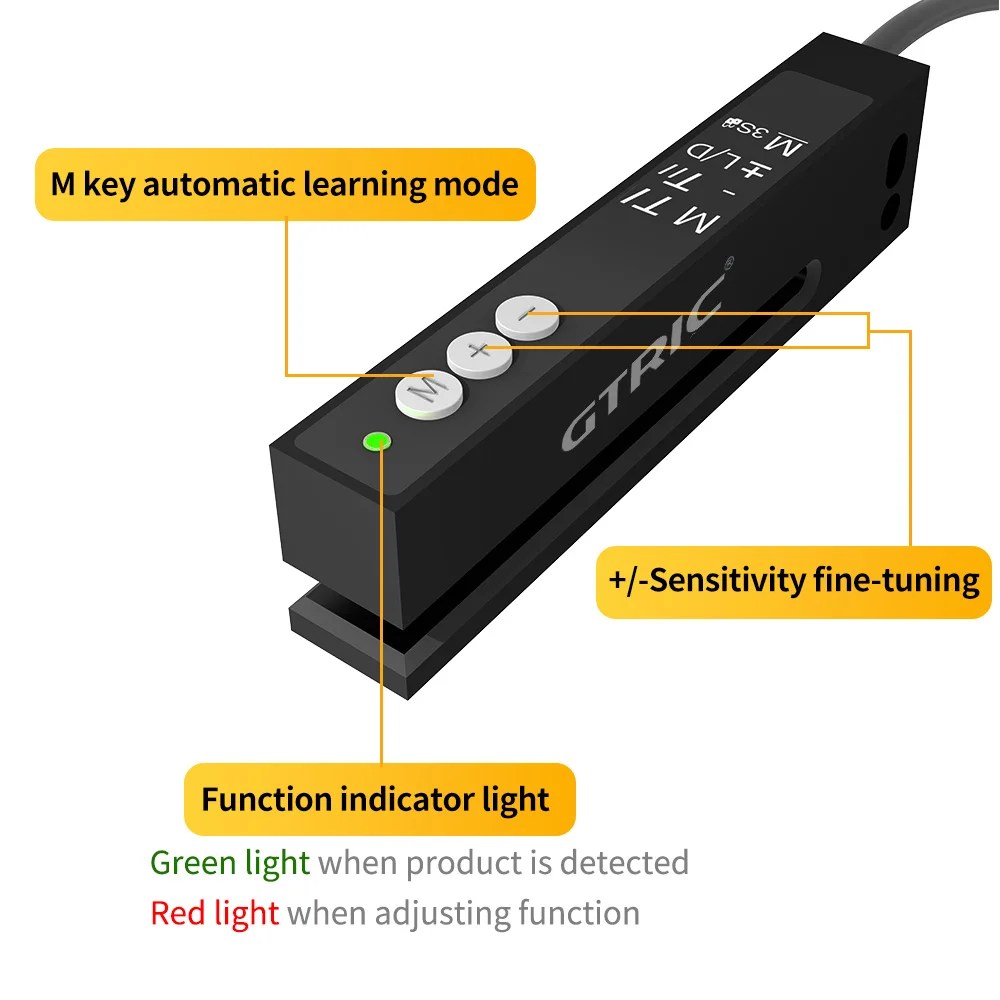 GTRIC etiket algılama sensörü fotoelektrik anahtarı yüksek hızlı yuvası optik sensör 12-24V DC NPN PNP olmayan şeffaf boşluk etiketleri - Görsel 3