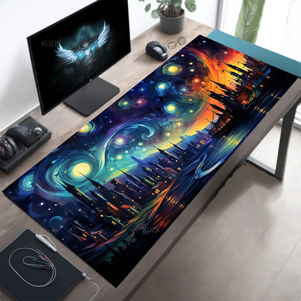 Gotik harikalar sümen, Cyberpunk kedi şehir Mouse Pad, büyük oyun mouse pad xxl, sevimli parça ped, estetik masa pedi, XL Deskmat