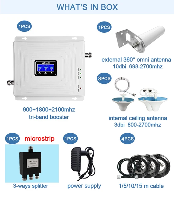 Hücresel LTE sinyal güçlendirici Lintratek 2G 3G 4G Tri bant tekrarlayıcı GSM 900 1800 2100MHz Internet sinyal amplifikatörü 360 ° kapsama - Görsel 8