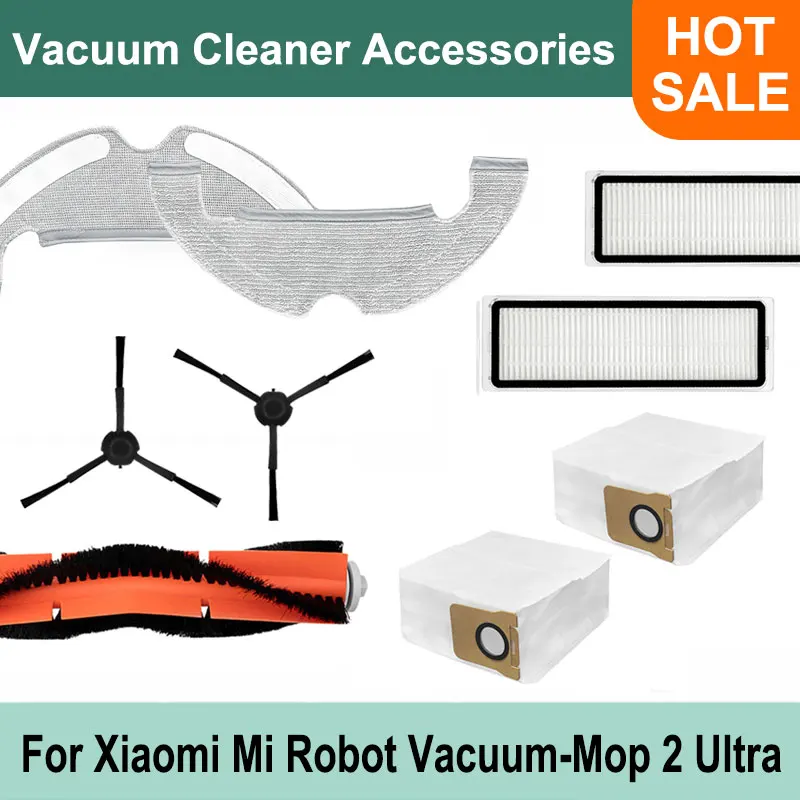 HEPA Filtre Xiaomi Mi Robot Vacuum-Mop 2 Ultra STYTJ05ZHM Elektrikli Süpürge Aksesuarları Ana Yan Fırça Toz Torbaları Paspas Bezi Kiti