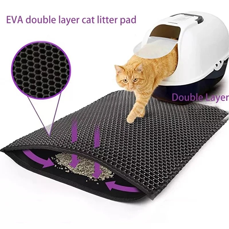 Hediye ile kedi kumu matı çift katmanlı su geçirmez Pet kum kabı Mat kaymaz kum kedi Pad yıkanabilir yatak Mat temiz ped ürünleri