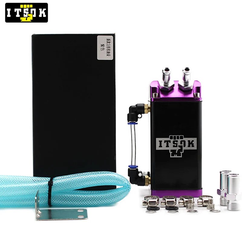ITSOK motor yağ yakalama Can tankı evrensel otomatik havalandırma ayırıcı kiti araba alüminyum tutucu kare şekli JDM yarış spor