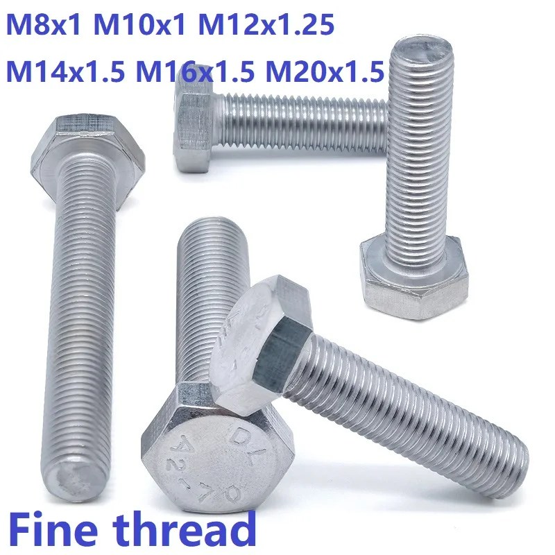 Ince iplik M8 M10 * 1.25M12*1.25M14M16M20*1.5 304 paslanmaz çelik altıgen cıvata DIN933 ince diş vida ile altıgen vida