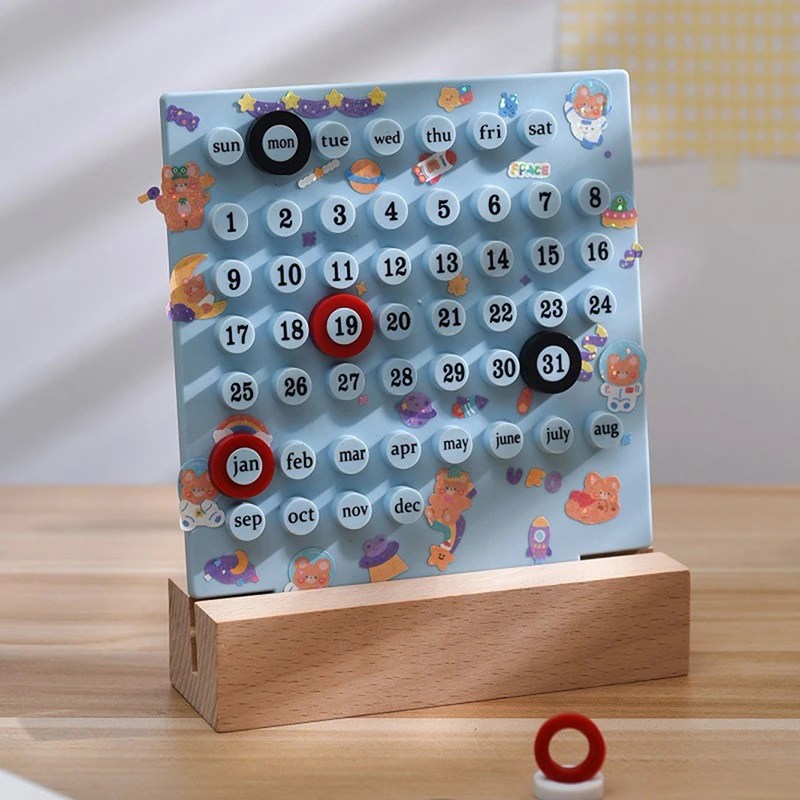 Ins Creative Time Perpetual Table Calendar Manual Acrylic Desk Calendario Home Decoration 3 Ring Date Record Gift Set - Görsel 6