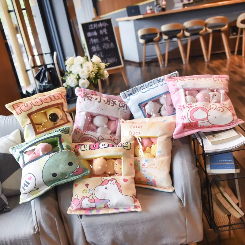 Ins ZU bir çanta aperatifler yastık çerezler ponponları peluş oyuncak çocuk çocuk doğum günü noel hediyesi dolması hayvan axaxolotl sarılmak yastık
