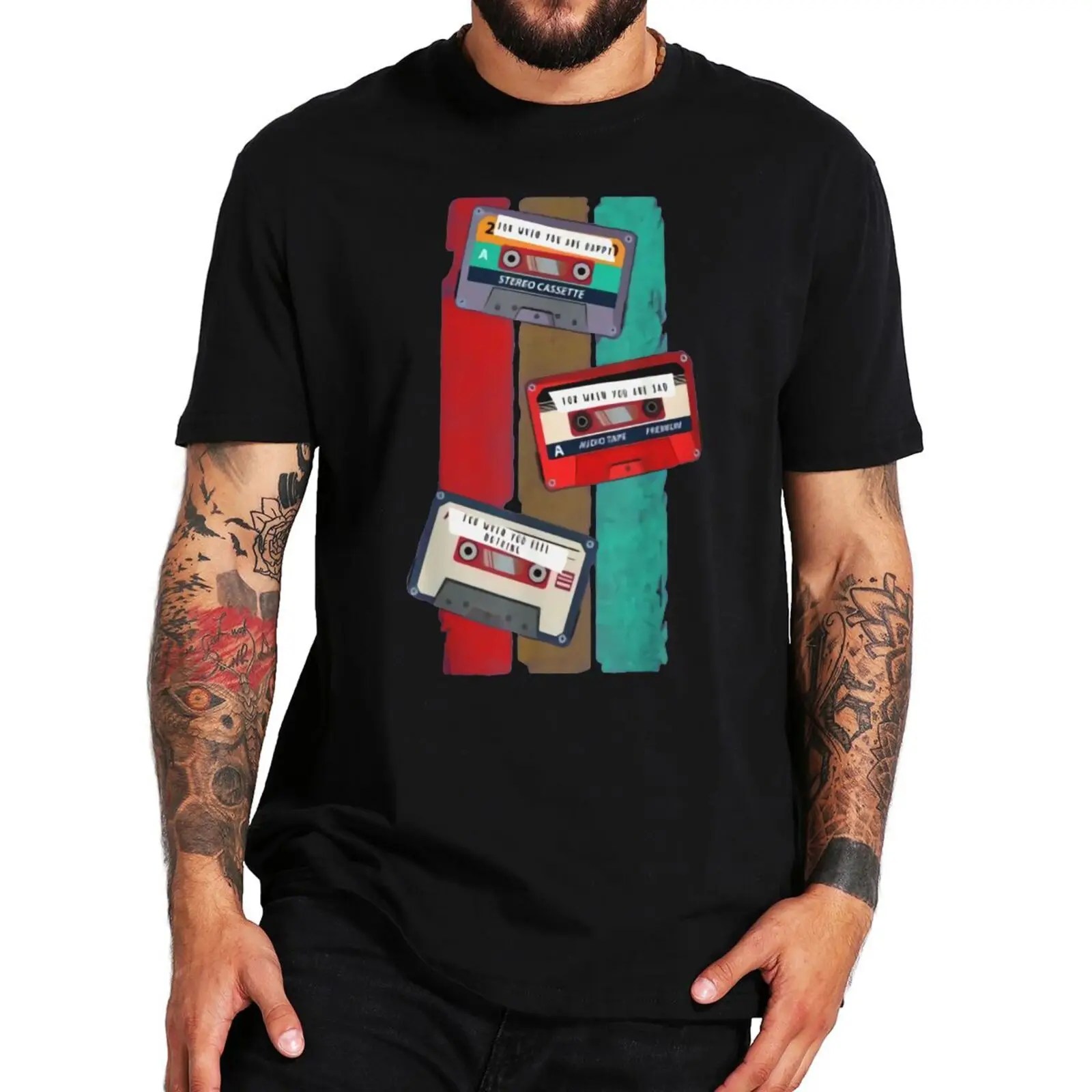 Kaus Kaset Retro Mix Nostalgia Antik 80S 90S Camiseta Tertekan Pria Wanita 100% Katun Kaus kauran UE için
