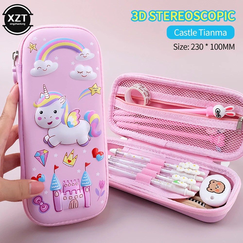 Kawaii kalem kutusu çocuklar öğrenciler kırtasiye kutusu Estuche 3D uzay kalem kutusu Unicorn okul malzemeleri Trousse Scolaire kalem kutusu