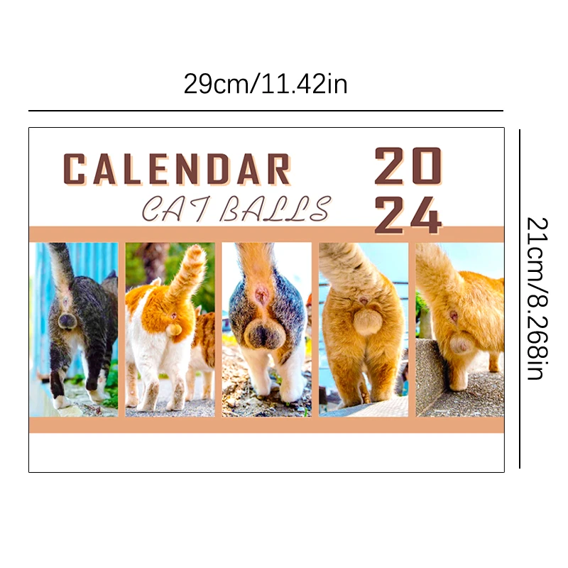 Kedi izmaritleri için 2024 kedi severler komik kediler takvim, yavru popo takvim 2024 aylık duvar asılı takvimler sevimli komik köpek cins
