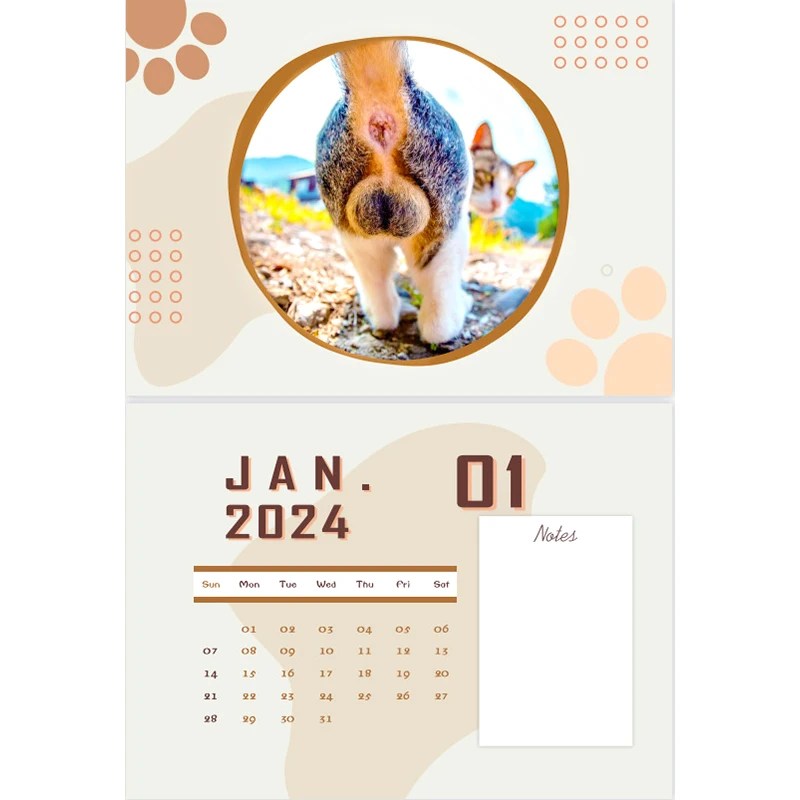 Kedi izmaritleri için 2024 kedi severler komik kediler takvim, yavru popo takvim 2024 aylık duvar asılı takvimler sevimli komik köpek cins - Görsel 3