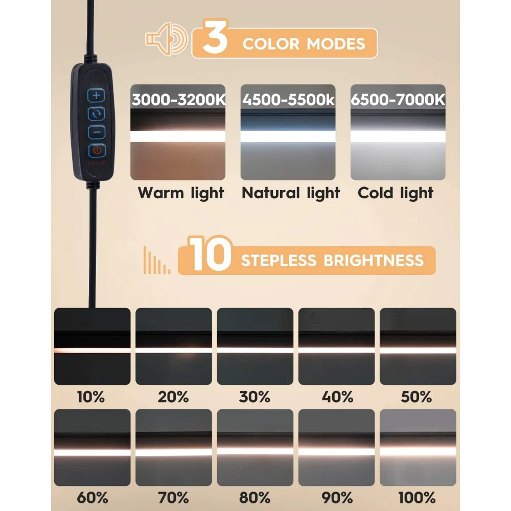 Kelepçe ile LED masa lambası 10W salıncak kolu masa lambası göz bakımı kısılabilir masa ışığı 10 parlaklık seviyesi, 3 aydınlatma modu