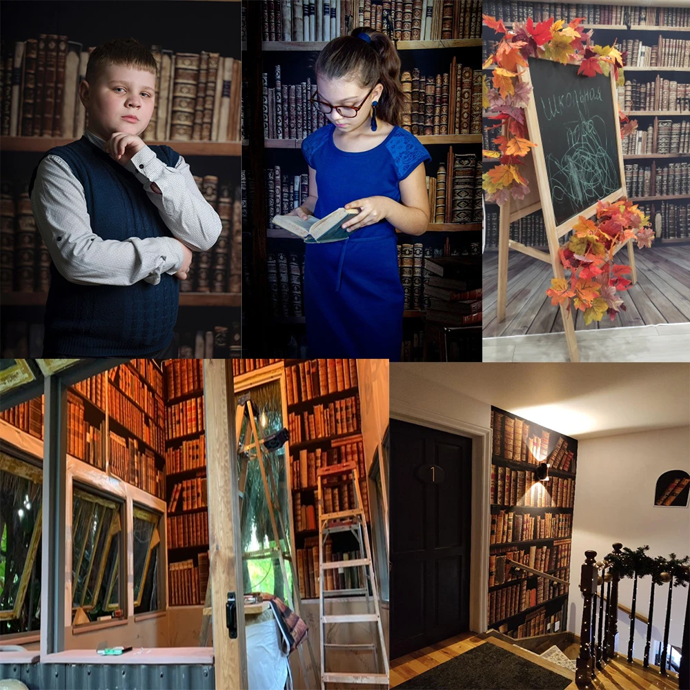 Kitaplar için fotoğraf arka fonu fotoğrafçılık ahşap raf kütüphane çalışma odası dekor Portrait portre fotoğraf arka fotoğraf stüdyosu