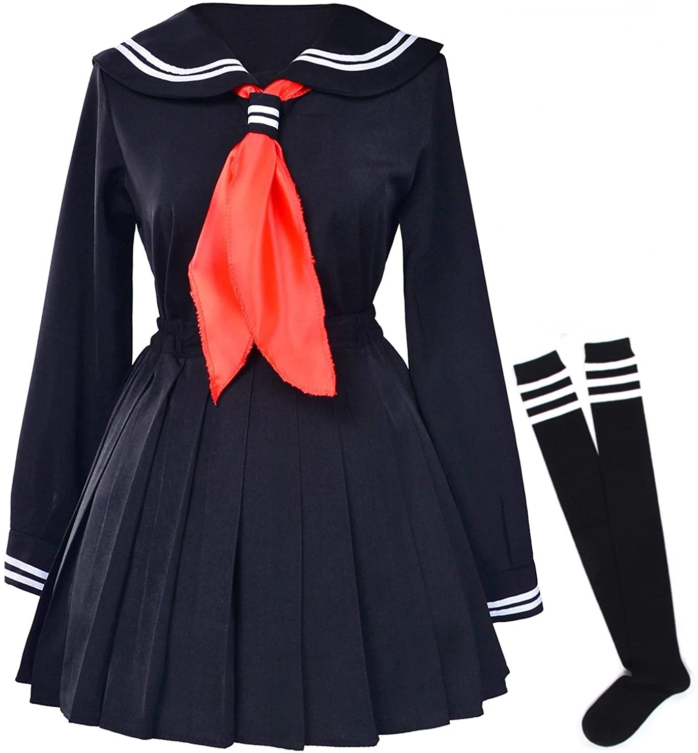Klasik japon okul kız denizci elbise gömlek üniforma Anime Cosplay kostümleri çorap seti