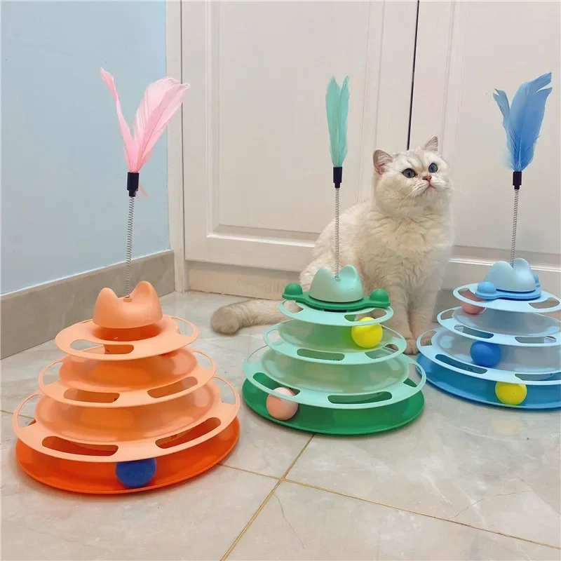 Komik kedi Pet oyuncak kedi oyuncaklar istihbarat üçlü oyun disk kedi oyuncak topları top oyuncaklar evcil pembe mavi yeşil turuncu Pet ürünleri