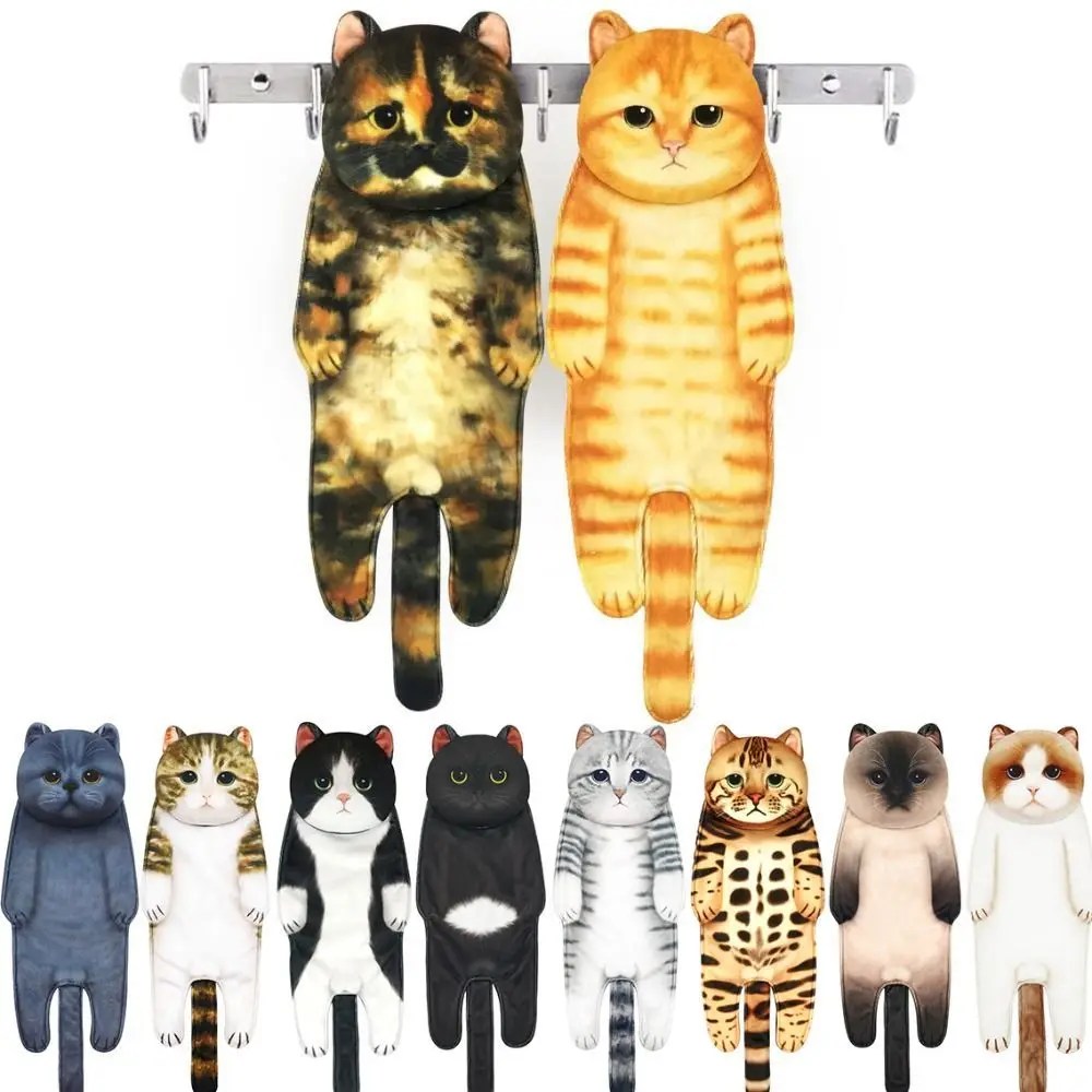 Komik kedi asılı döngüler ile el havluları banyo mutfak el yıkama havlu hızlı kuru yumuşak emici mikrofiber yaratıcı havlu