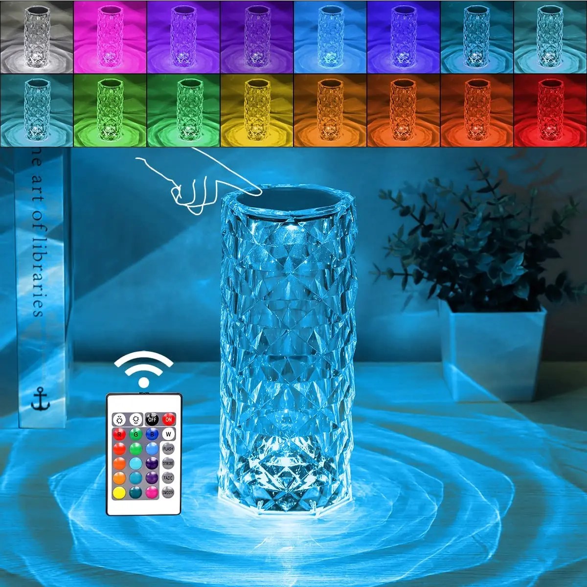 Kristal masa lambası RGB renk değiştirme gece işık uzaktan romantik LED gül elmas dokunmatik lambalar oturma odası eve taşınma hediye